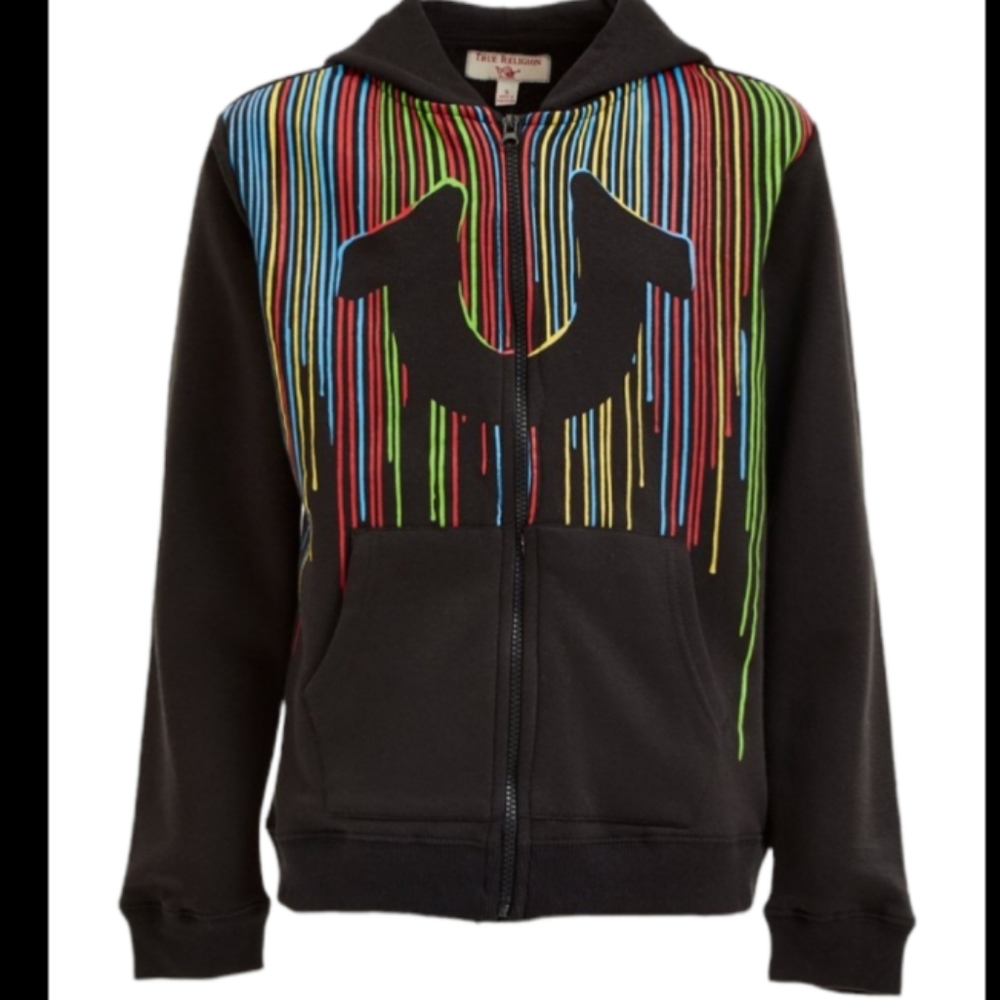 ***NWT LARGE TRUERLGN BOYS BLACK DRIPPING PAINT TRACK HOODIE***